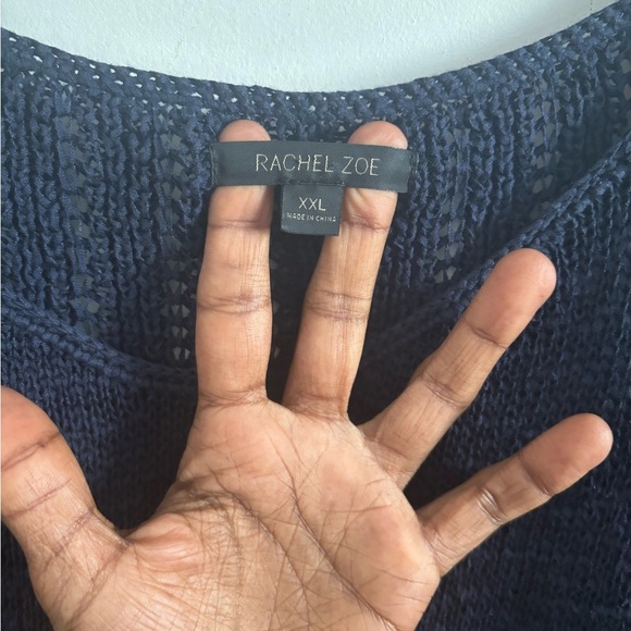 Rachel Zoe Sweater Womens Navy Open Knit XXL preppy capsule classic Fall Coastal - Picture 3 of 6